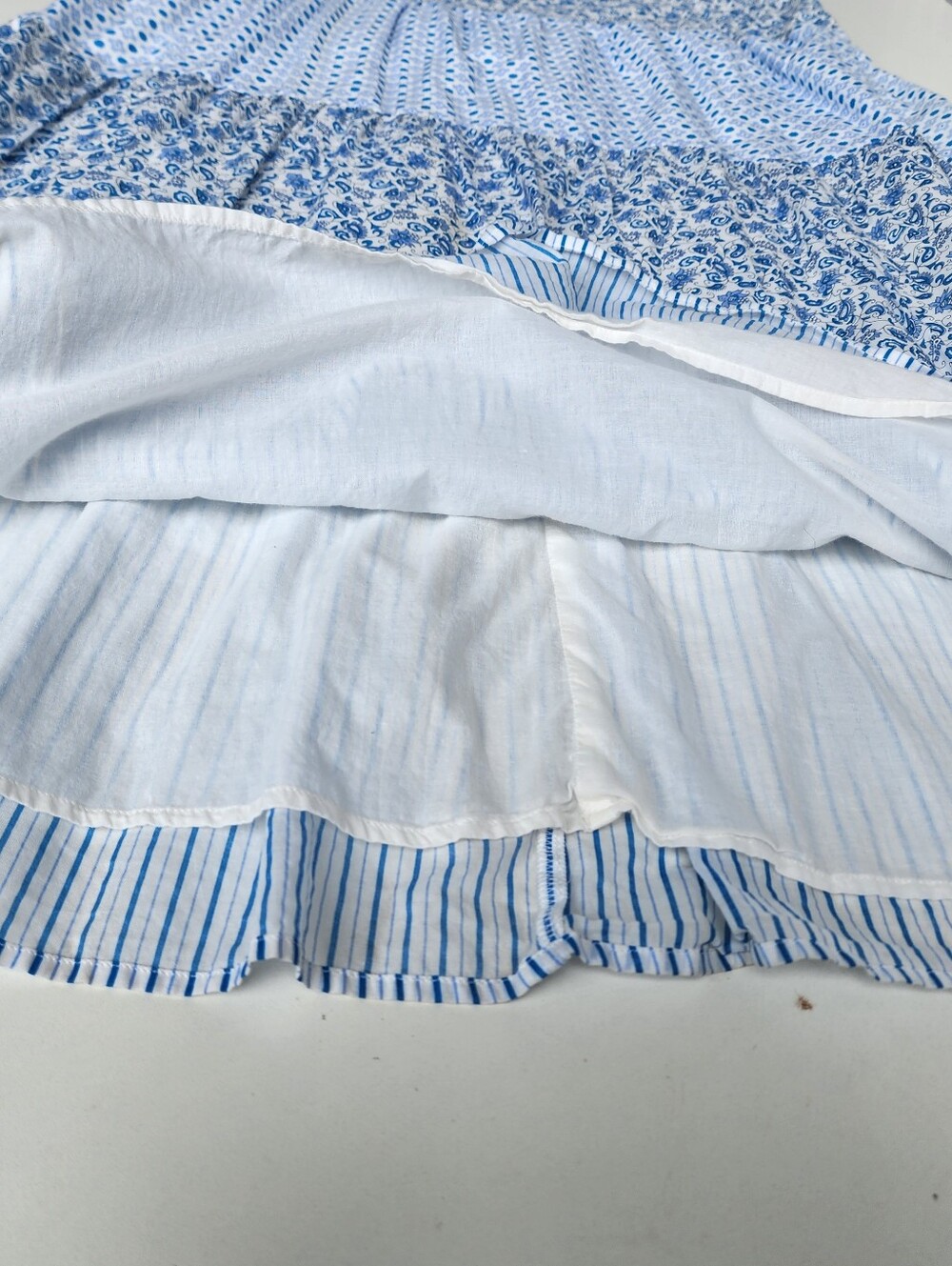 J. Crew Blue White Mixed Print Tiered Cotton Maxi Dress Paisley Striped Tie XL - Picture 13 of 15